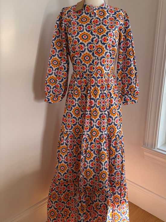 Boden Dresses & Skirts - Boden Ava Cotton Midi Dress- Floral Tile Print Yellow & Blue
